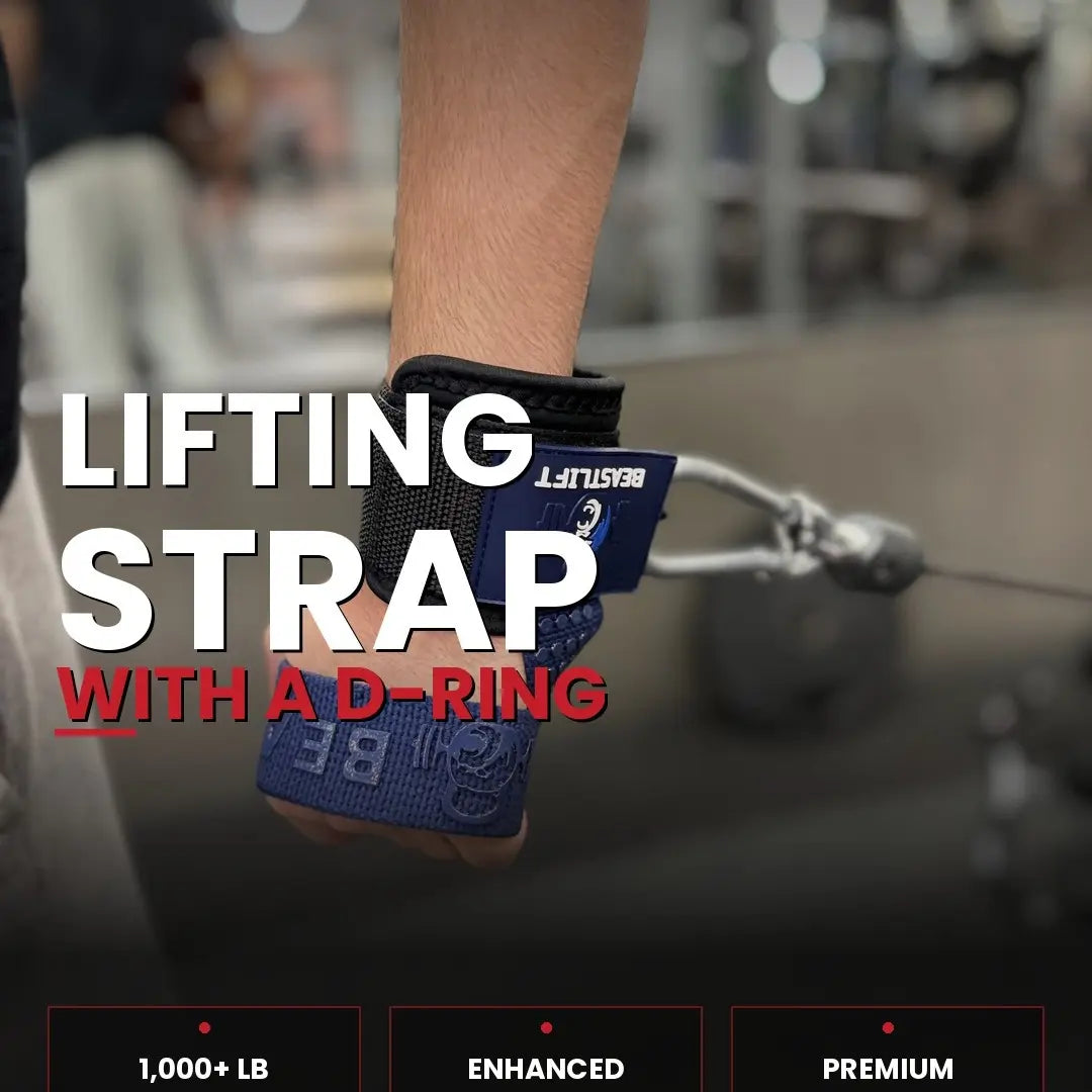 Beastlift Unisex D-Ring Lifting Straps - 7Mm Neoprene Wrist Cuff, 100% Cotton Strap, Silicone Anti-Slip Grips, Steel D-Ring, Free-Weight Training, Included Carrying Case, Gym Training
