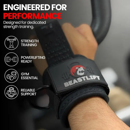 Beastlift Unisex D-Ring Lifting Straps - 7Mm Neoprene Wrist Cuff, 100% Cotton Strap, Silicone Anti-Slip Grips, Steel D-Ring, Free-Weight Training, Included Carrying Case, Gym Training