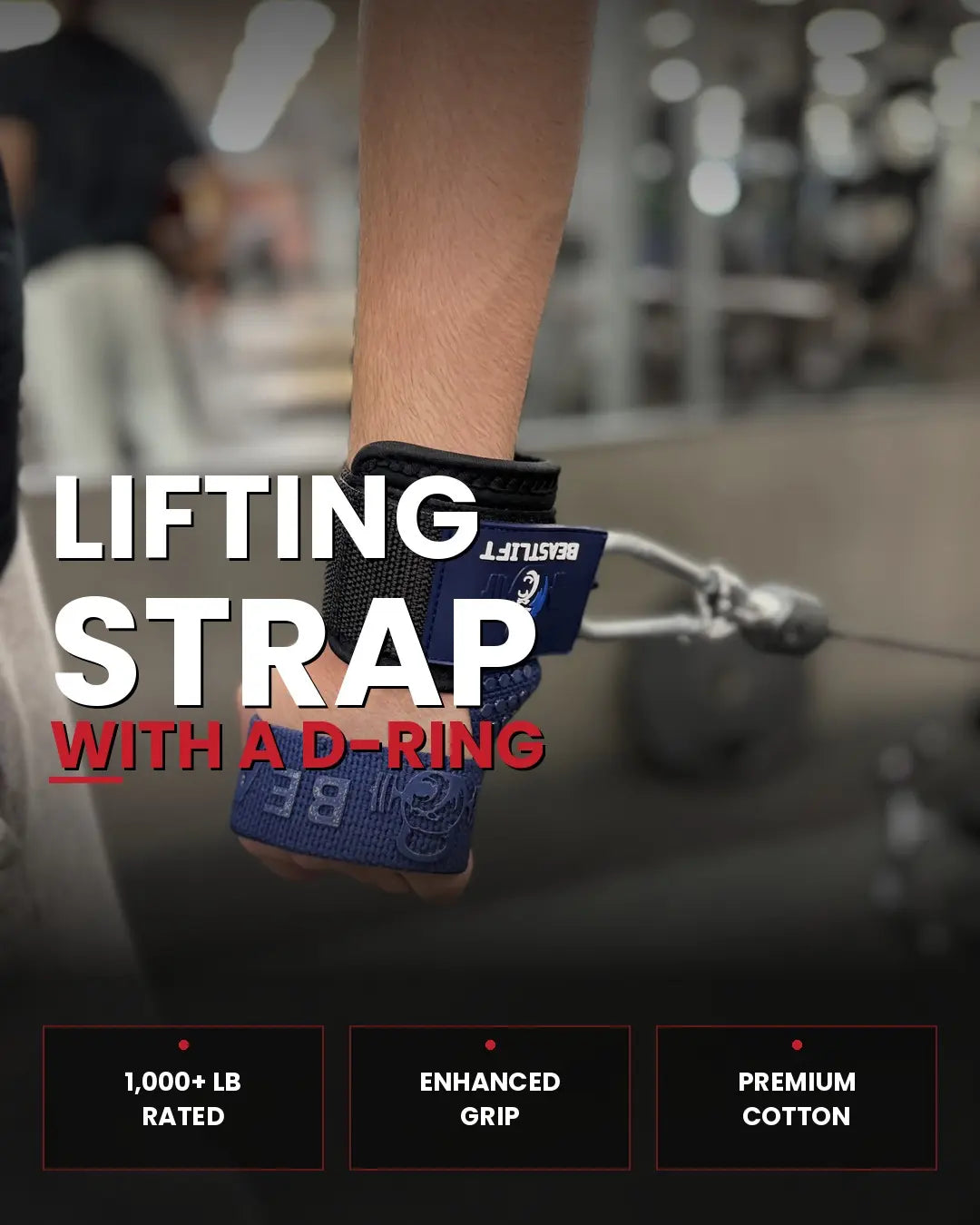 Beastlift Unisex D-Ring Lifting Straps - 7Mm Neoprene Wrist Cuff, 100% Cotton Strap, Silicone Anti-Slip Grips, Steel D-Ring, Free-Weight Training, Included Carrying Case, Gym Training