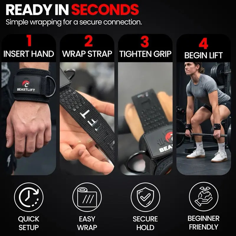Beastlift Unisex D-Ring Lifting Straps - 7Mm Neoprene Wrist Cuff, 100% Cotton Strap, Silicone Anti-Slip Grips, Steel D-Ring, Free-Weight Training, Included Carrying Case, Gym Training