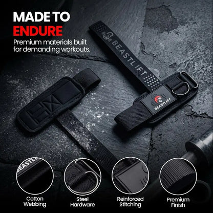 Beastlift Unisex D-Ring Lifting Straps - 7Mm Neoprene Wrist Cuff, 100% Cotton Strap, Silicone Anti-Slip Grips, Steel D-Ring, Free-Weight Training, Included Carrying Case, Gym Training
